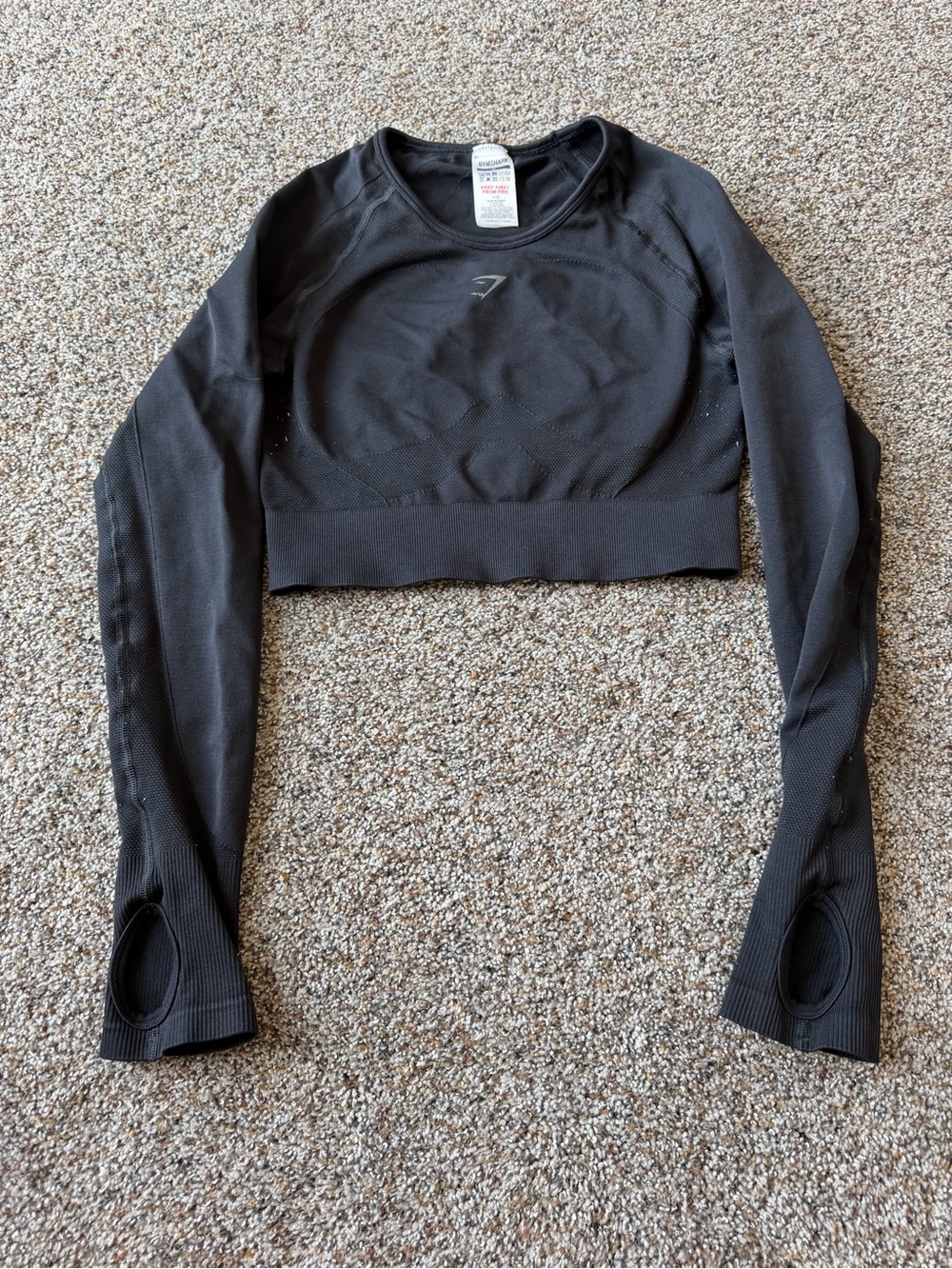 Gymshark Flex Sports Long Sleeve Crop Top Black Medium Thumbholes Seamless